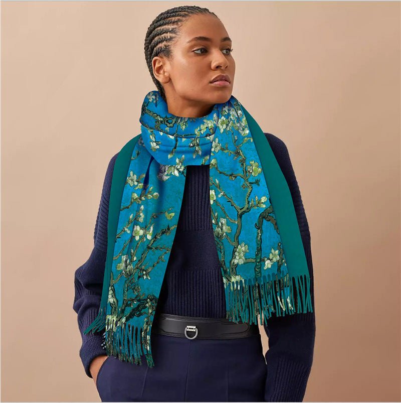 Famous Art Digital Print Long Fringe Scarves - Bazaare Mart
