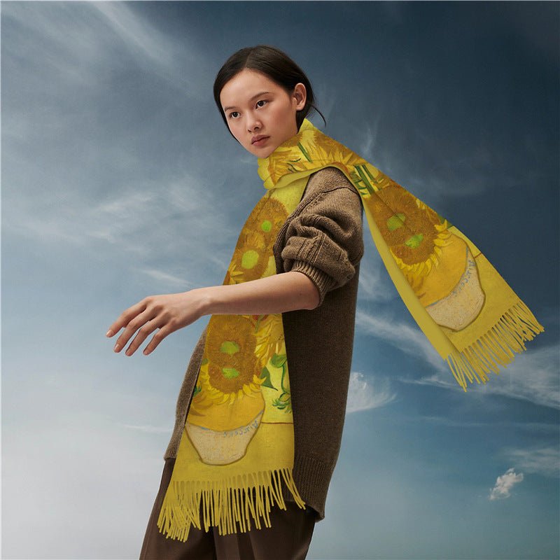 Famous Art Digital Print Long Fringe Scarves - Bazaare Mart