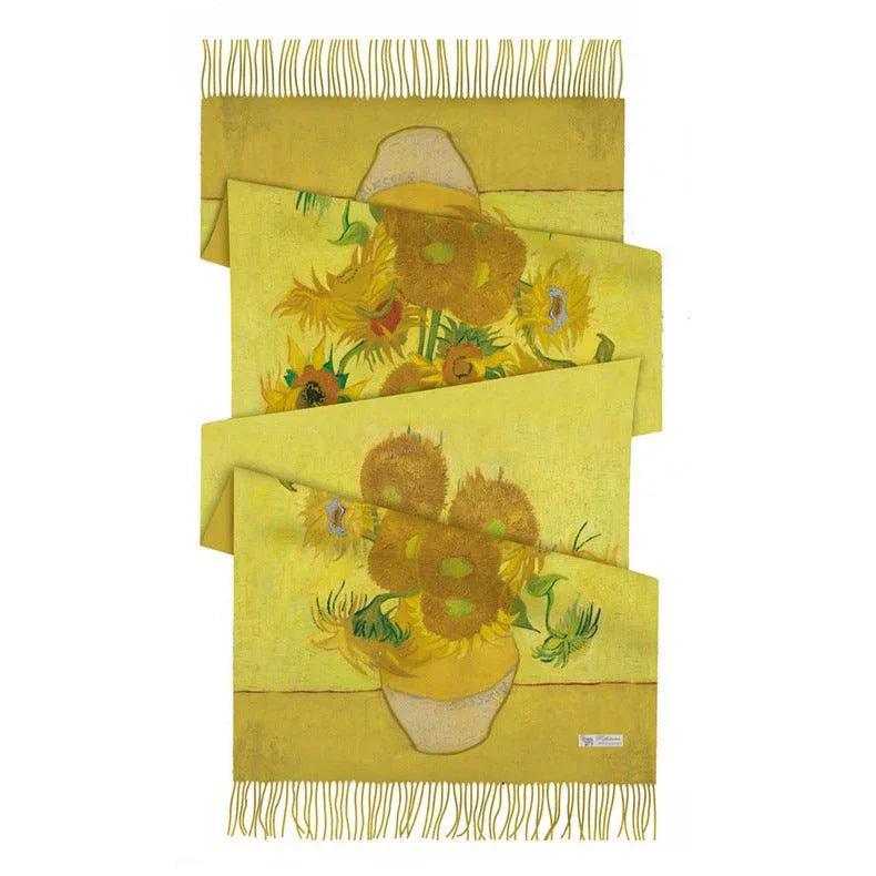 Famous Art Digital Print Long Fringe Scarves Sunflower 180x70cm Bazaare Mart Famous Art Scarf