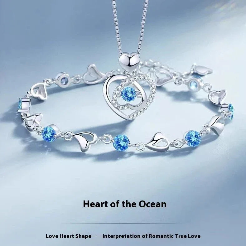 Faux Aquamarine Floating Heart Jewelry Set - Bazaare Mart