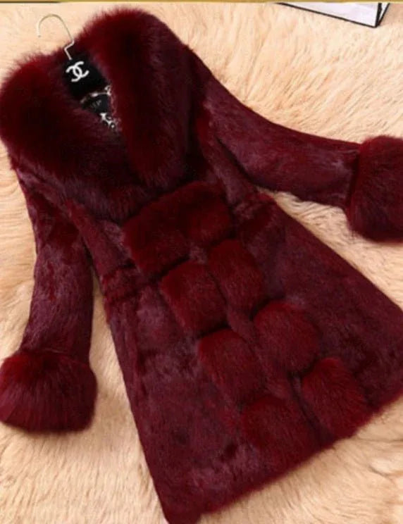 Faux Fur Fleece Dress Coat Deep red Bazaare Mart Faux Fur Coat