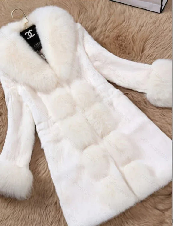 Faux Fur Fleece Dress Coat White Bazaare Mart Faux Fur Coat