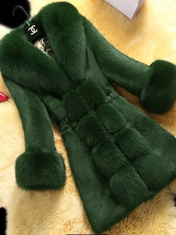 Faux Fur Fleece Dress Coat Dark green Bazaare Mart Faux Fur Coat