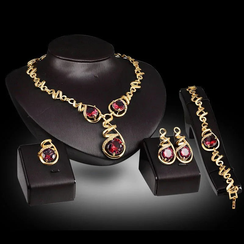 Faux Gold and Ruby Jewelry Four-piece Set - Bazaare Mart