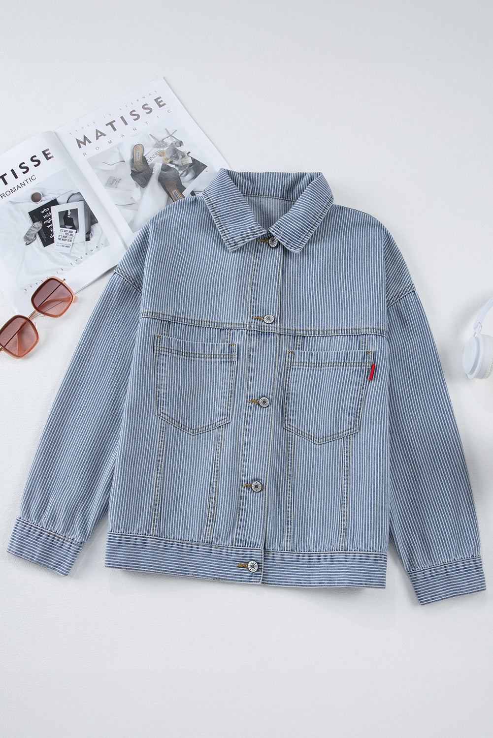 Blue Striped Denim Jacket