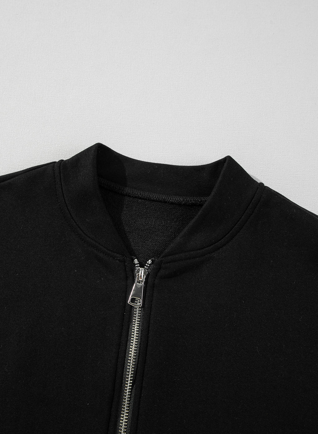 Black Zipper Jacket Drawstring Waist Pants Set