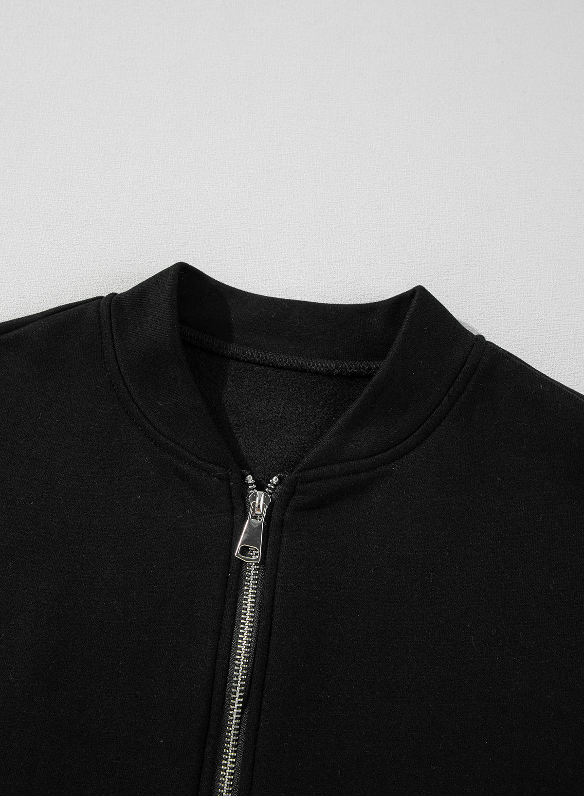 Black Zipper Jacket Drawstring Waist Pants Set