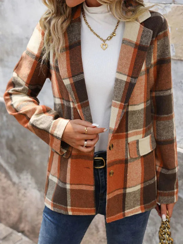 Perfee Plaid Fall Button Up Blazer Bazaare Mart Perfee Plaid Button Down Lapel Collar Blazer