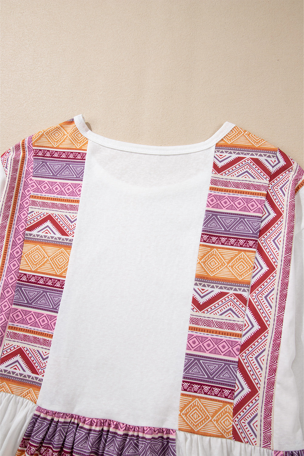 Ivory & Aztec Print Colorblock Long Sleeve Top