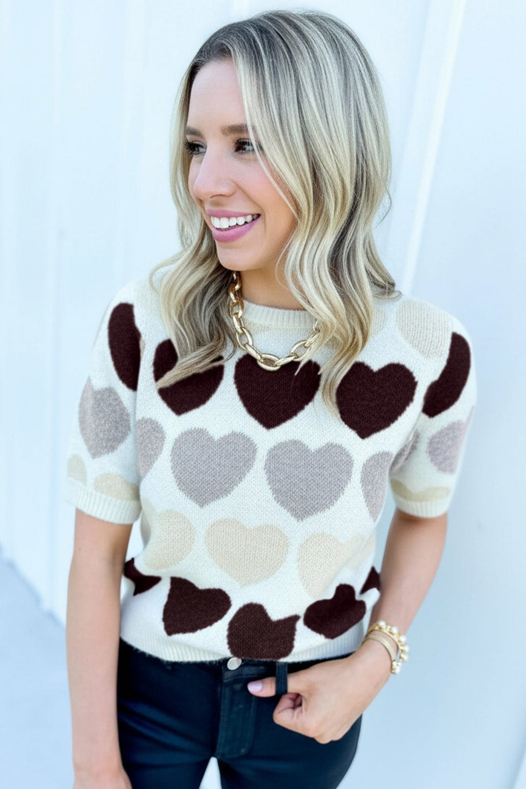 White Valentine Heart Short Sleeve Sweater Dear-Lover Dropshipping Sweaters & Cardigans/Short Sleeve Sweaters