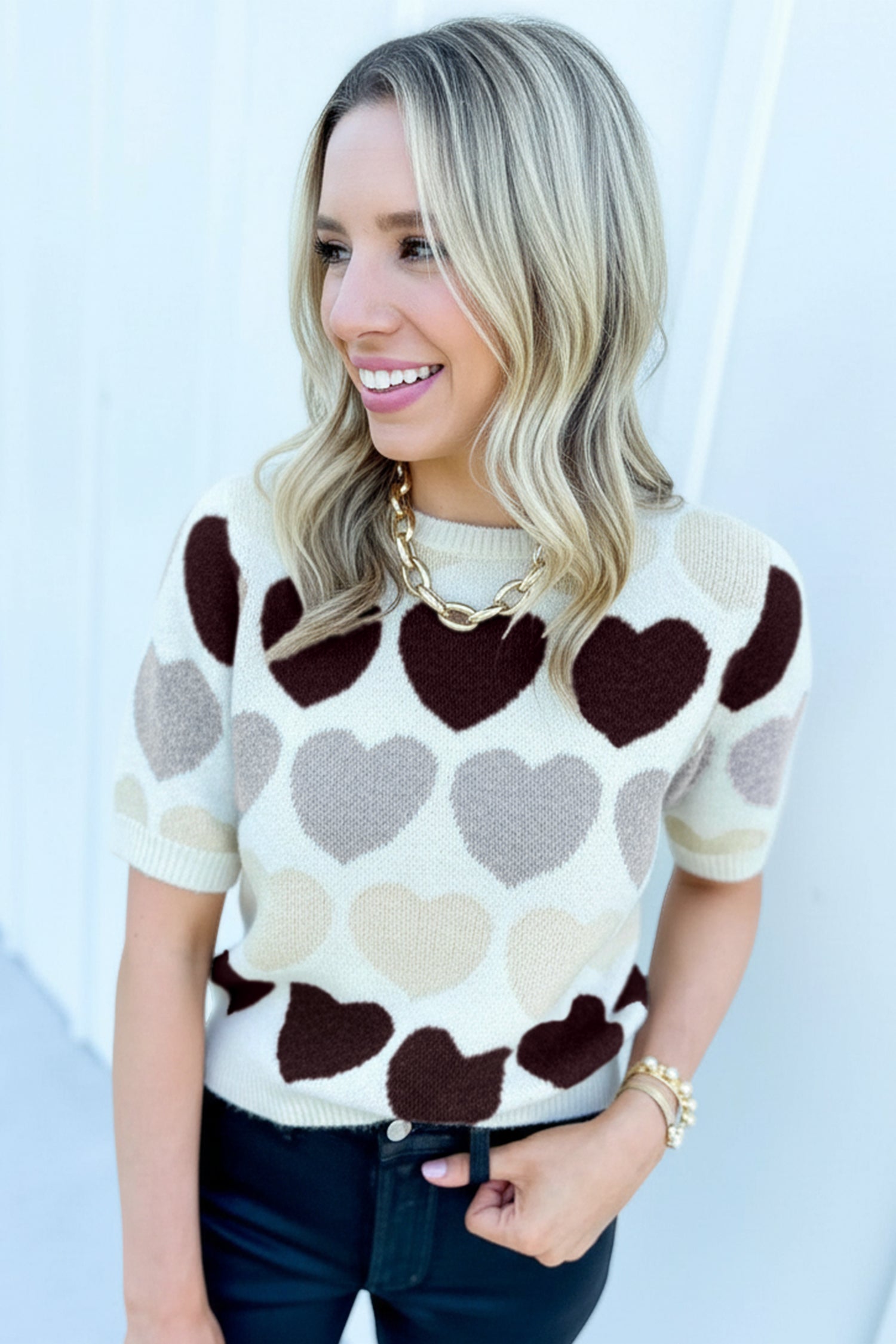 White Valentine Heart Short Sleeve Sweater Dear-Lover Dropshipping Sweaters & Cardigans/Short Sleeve Sweaters