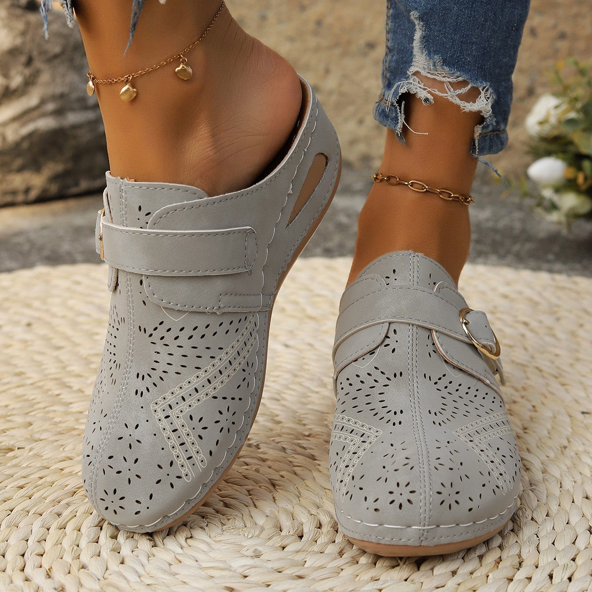 Suede Round Toe Wedge Slip On Shoes