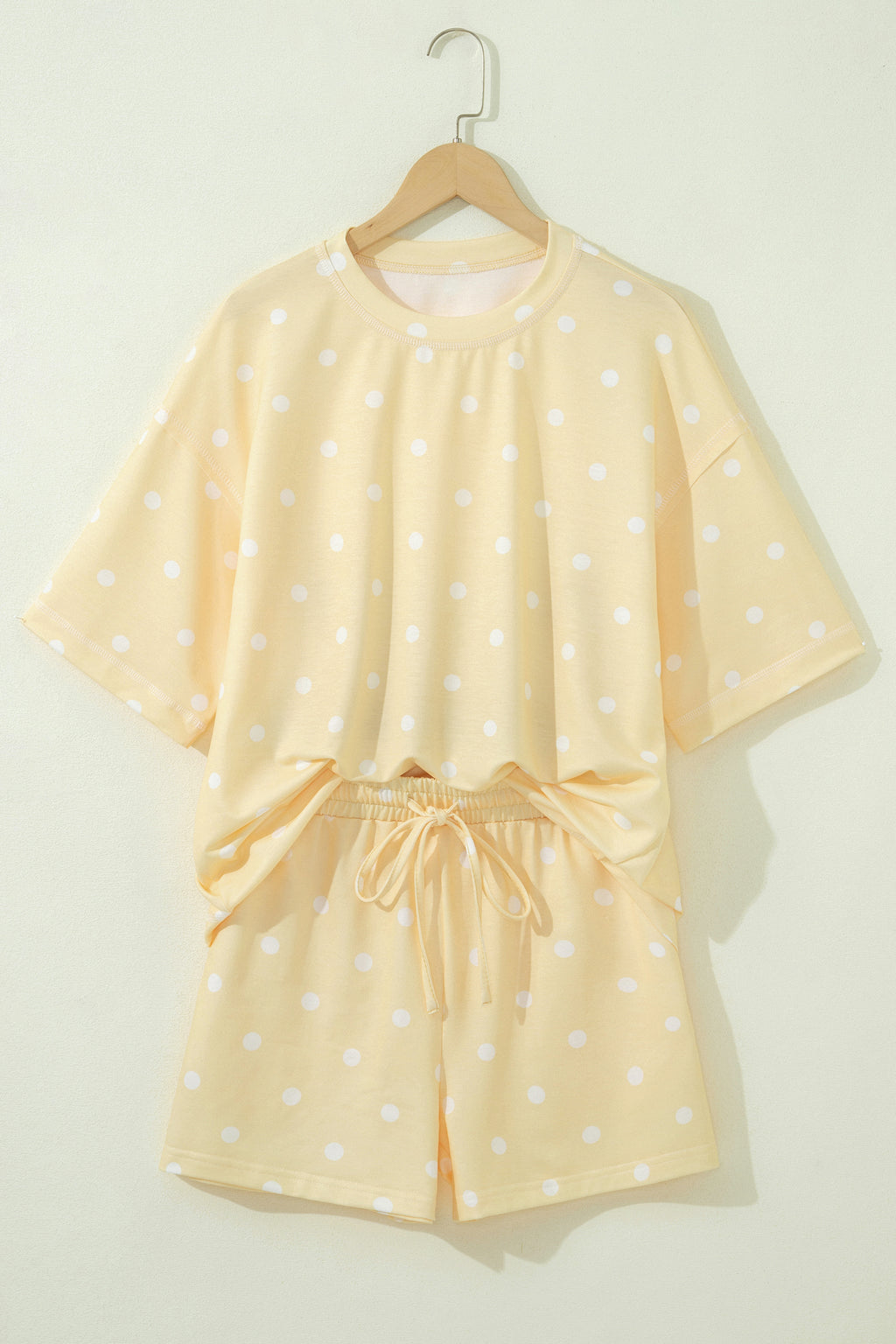 Women’s Polka Dot Shorts Set – Exposed Seam Tee & Drawstring Shorts Outfit Dear-Lover Dropshipping Two Piece Sets/Short Sets