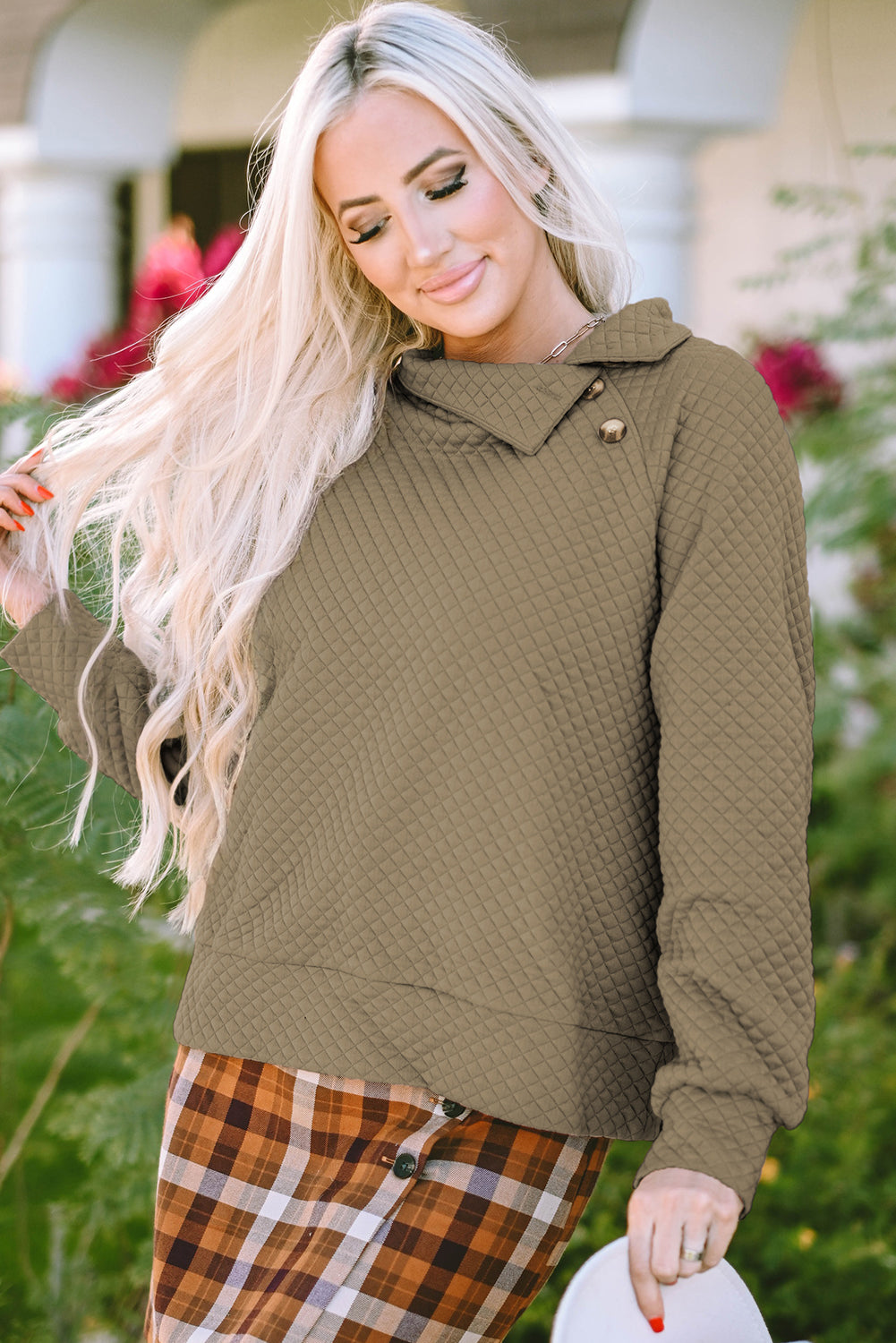 Solid Half Zipper Quilted Pullover Sweatshirt