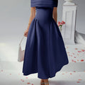 Elegant Pure Color High Waist Off Shoulder Midi Dress Navy Blue Bazaare Mart Elegant Pure Color High Waist Off Shoulder Dress