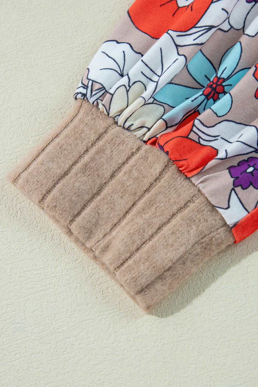 Parchment Floral Patchwork Long Sleeve Ribbed Blouse Bazaare Mart Tops/Blouses & Shirts