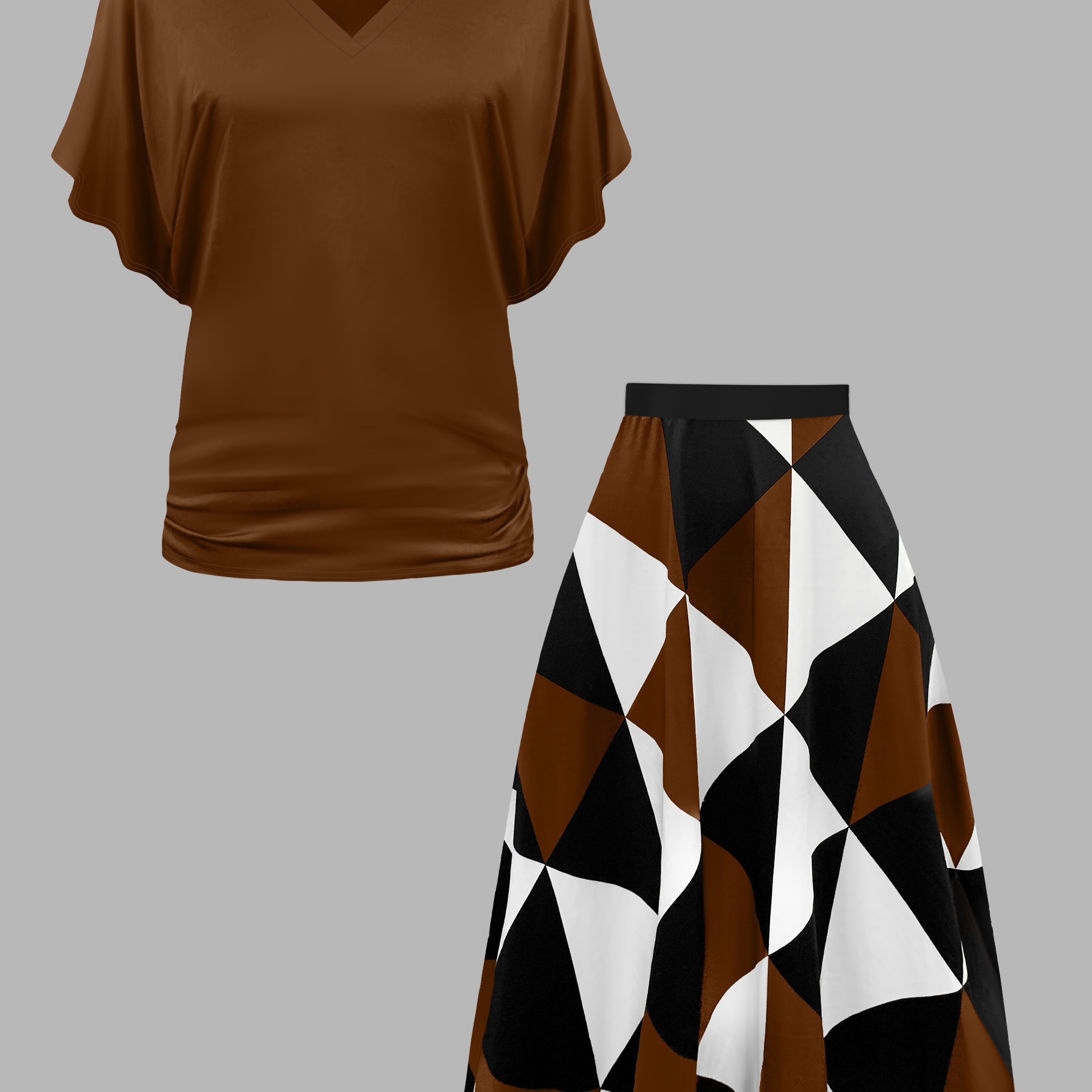 Retro Plus Size Geo Skirt Set