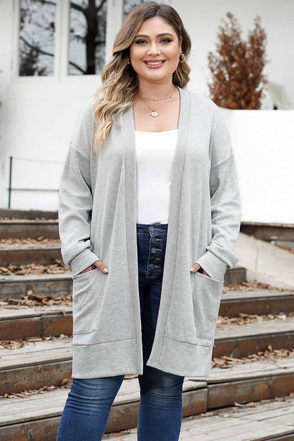 Thermal Knit Pocketed Cardigan