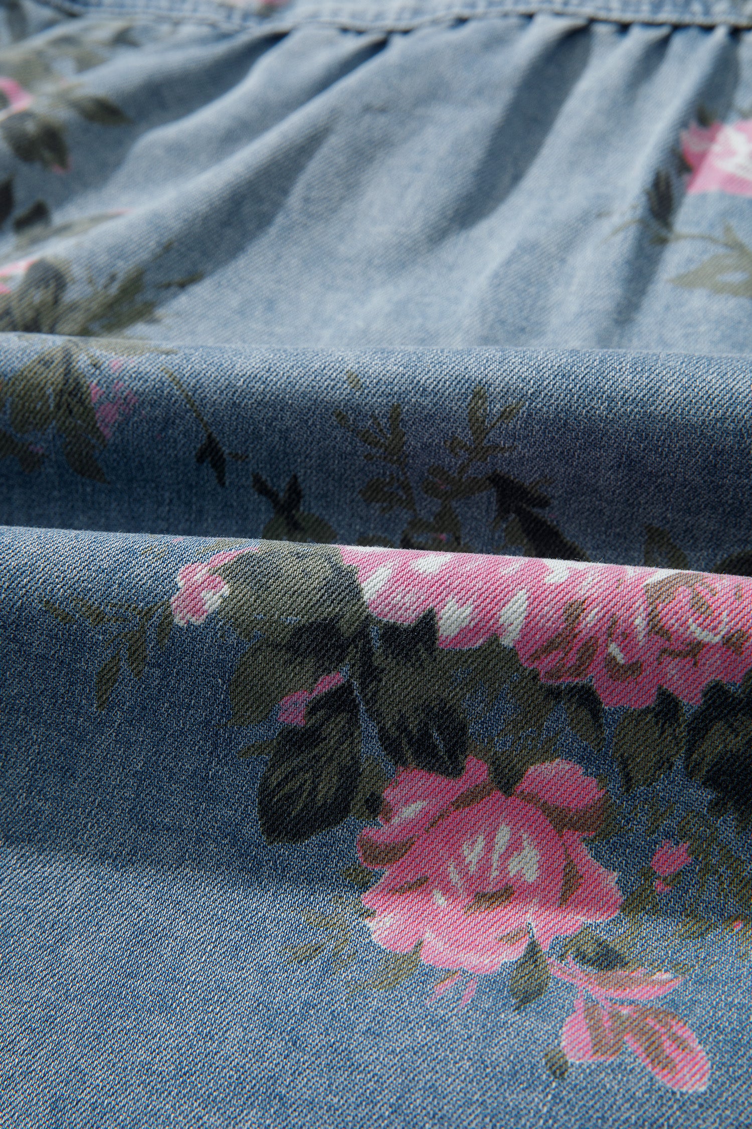 Blue Floral Denim Shirt – Bracelet Sleeve Lightweight Button Up Blouse Dear-Lover Dropshipping Tops/Blouses & Shirts