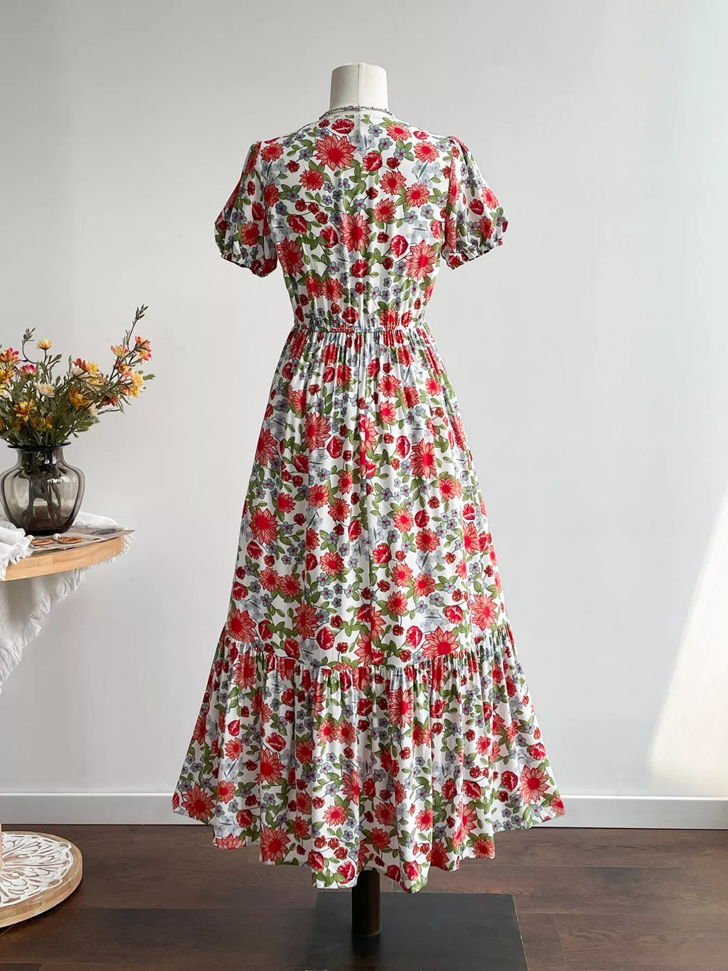 Floral Print V-Neck Ruffle Hem Maxi Dress Bazaare Mart Floral Print V-Neck Ruffle Hem Midi Dre