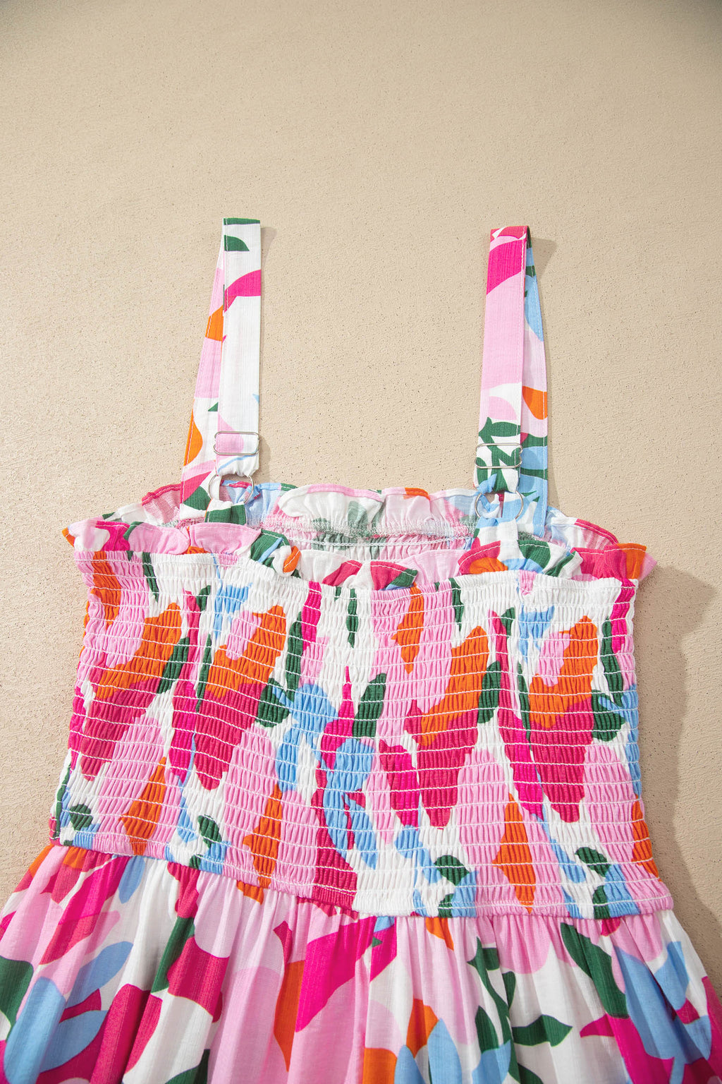 Retro Pink Floral Adjustable Straps Smocked High Waist Sundress Dear-Lover Dropshipping Dresses/Floral Dresses