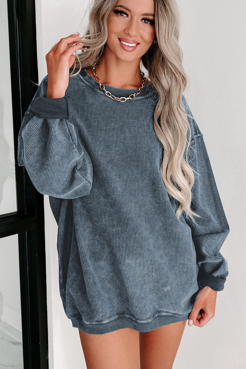 Plain Corded Crew Neck Sweatshirt