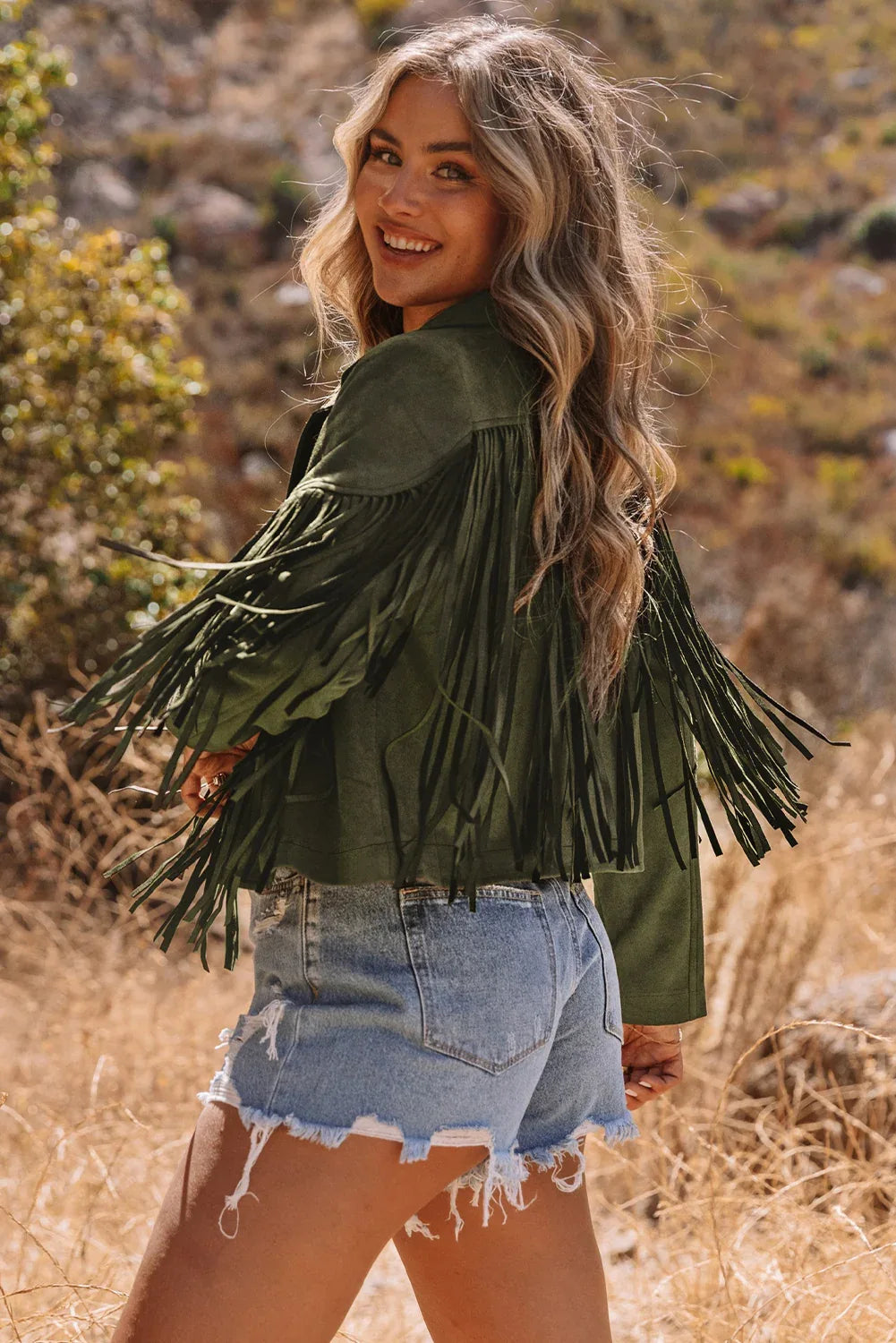 Cropped Fringed Faux Suede Jacket Bazaarre Mart Outerwear/Jackets