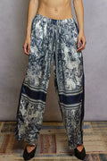 POL Floral Printed Woven Wide Leg Drawstring Pants IVORY NAVY FLORAL Bazaare Mart POL Floral Printed Woven Wide Leg Drawstring Pants
