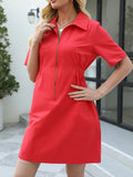 Zip-Front Short Sleeve Shirt Dress Scarlet Bazarre Mart Zip-Front Short Sleeve Shirt Dress