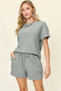 Plain Short Sleeve T-Shirt Shorts Set Cloudy Blue Trendsi Plain Shorts Sets
