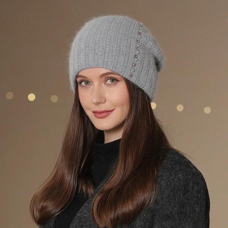 Knitted Wool Double-layer Warm Hat Fashion Gray M CJ Dropshipping Knit Hat