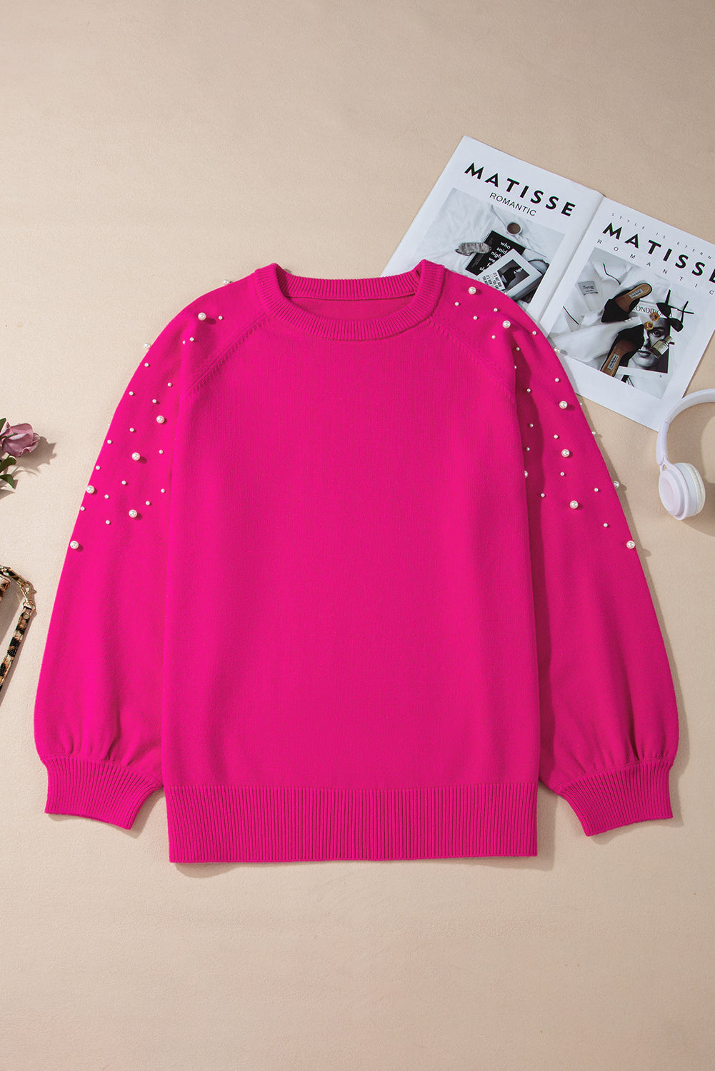 Pearl Embellished Magenta Sweater