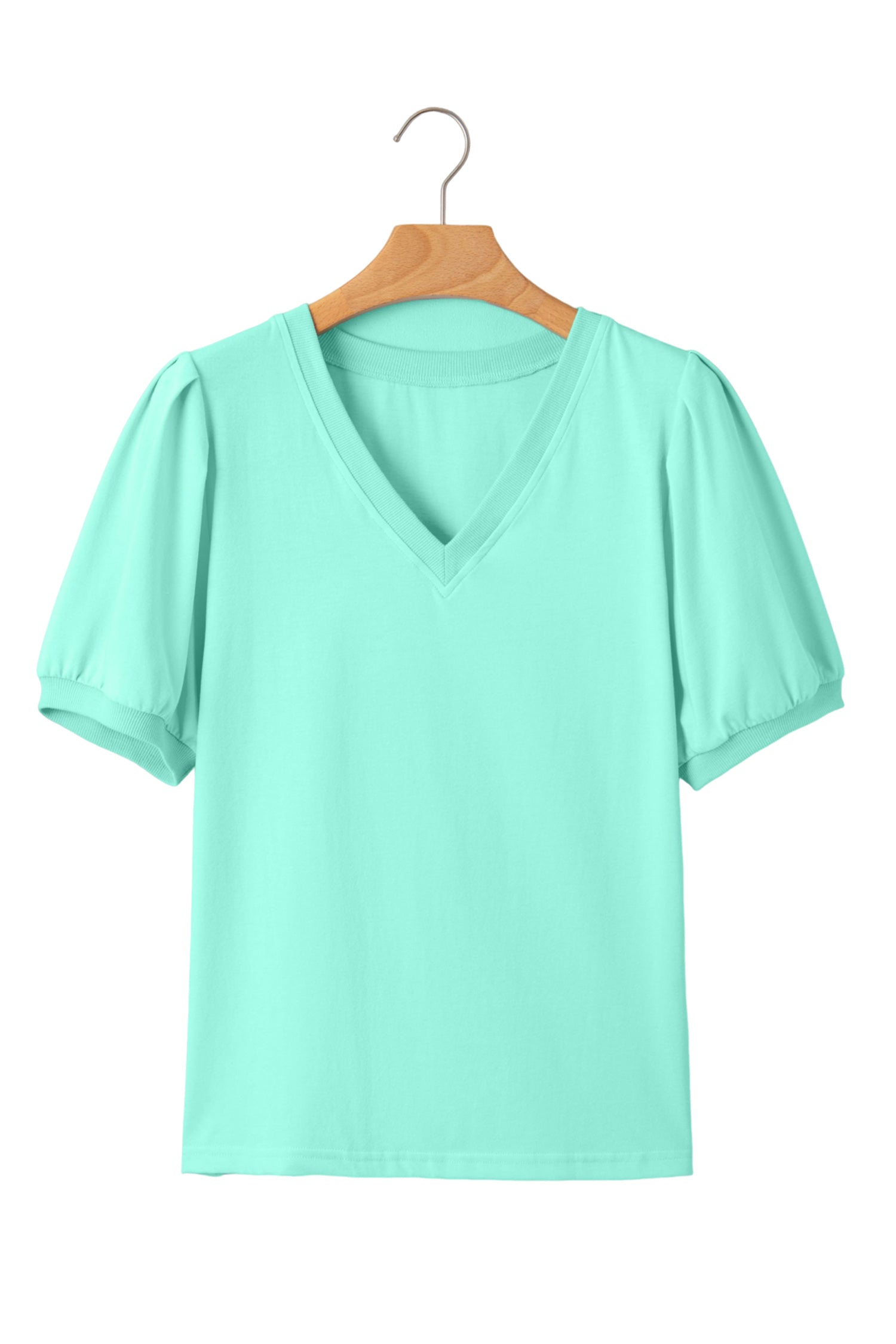 Yellow Solid Color V Neck Short Puff Sleeve Blouse Dear-Lover Dropshipping Tops/Blouses & Shirts