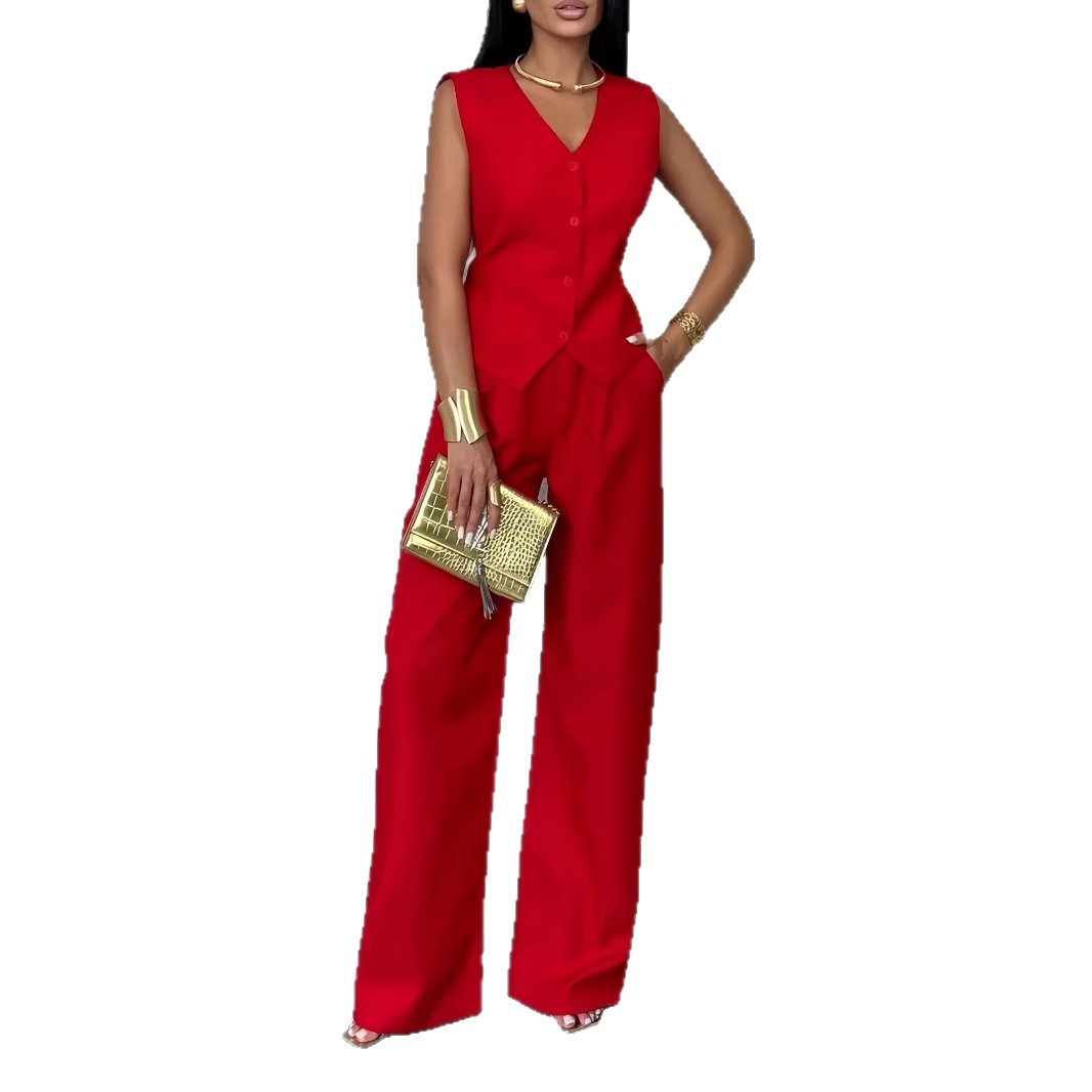 Women’s Vest & Wide Leg Pants Two-Piece Set – Elegant Commuter Matching Outfit CJ Dropshipping Vest and Pants Set