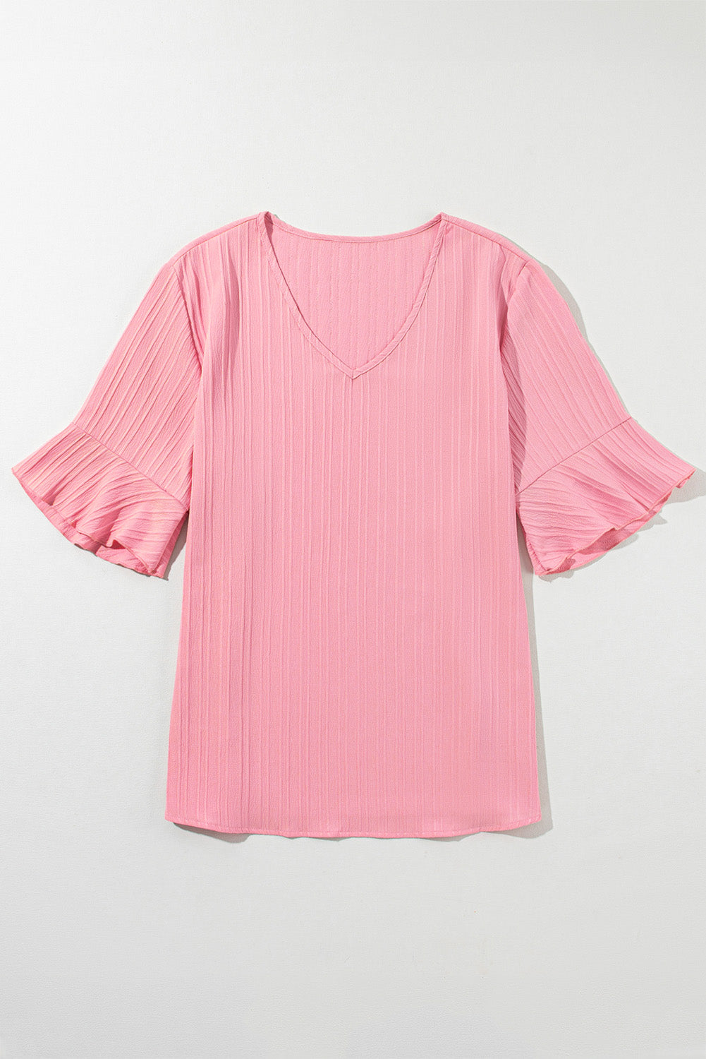 Peach Ruffled Half Sleeve V Neck Textured Plus Top