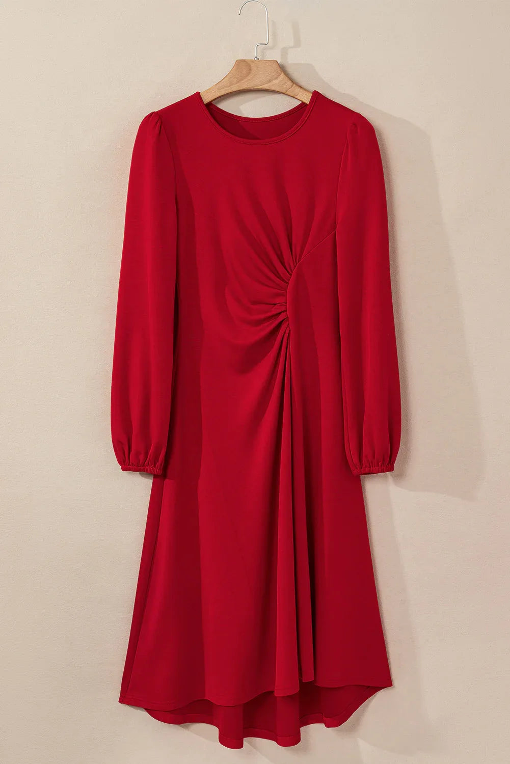 Red Round Neck Long Sleeve Dress Bazarre Mart Dresses/Midi Dresses