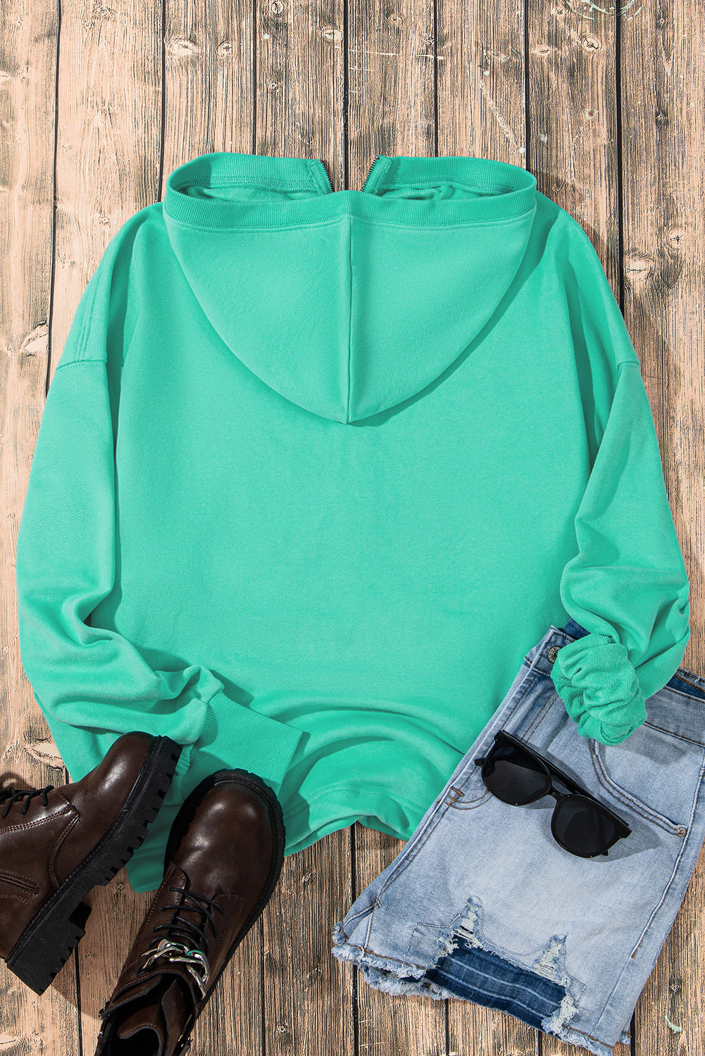 Teal Half Zipper Oversized Hoodie