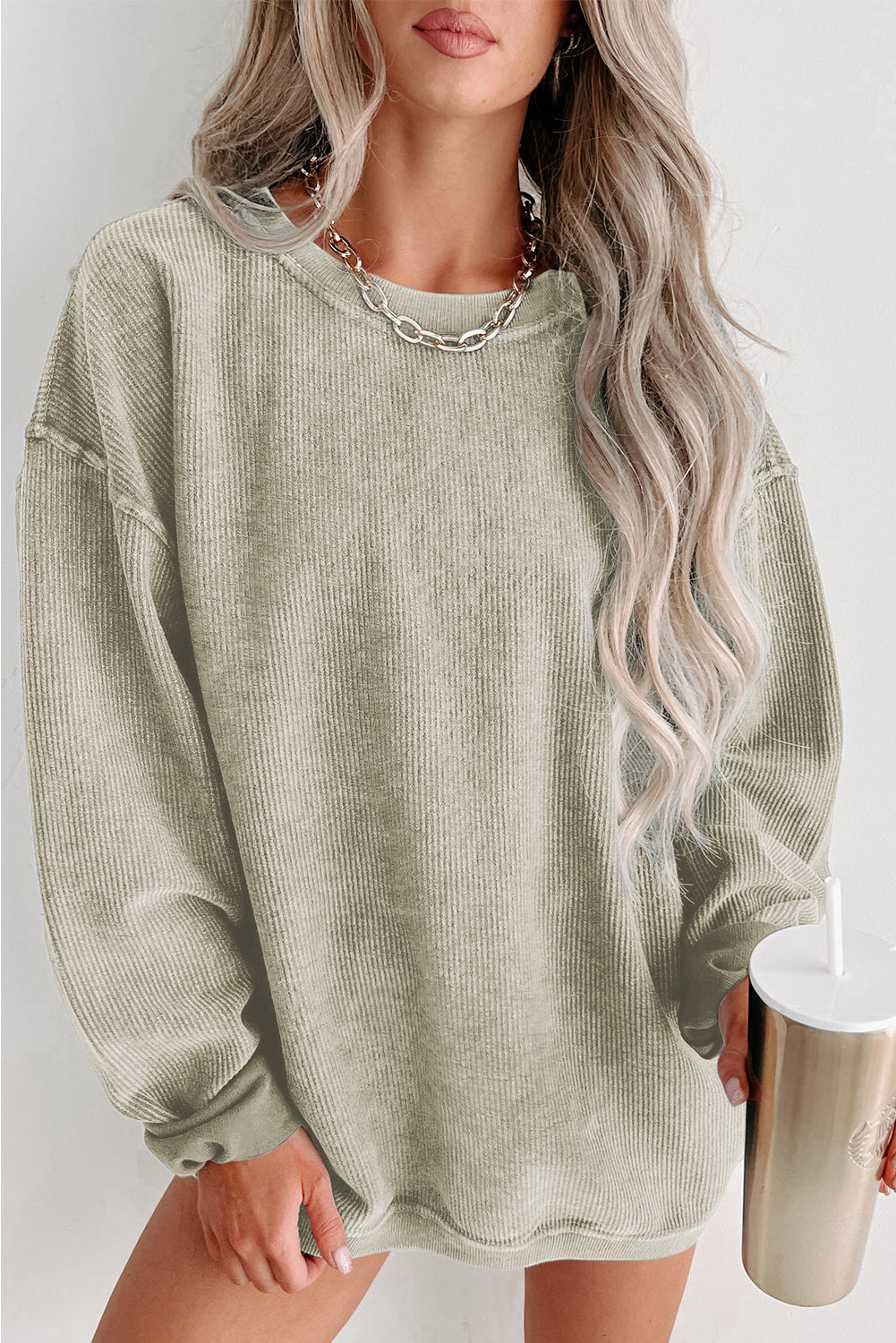 Plain Corded Crew Neck Sweatshirt