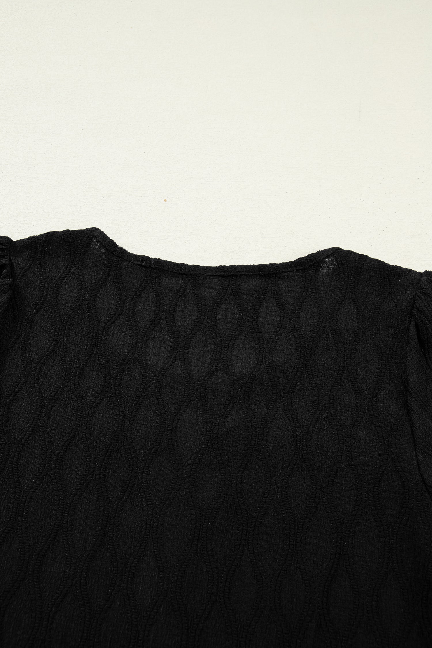 Solid Color Textured Notched Neck Puff Sleeve Blouse Bazaare Mart Tops/Blouses & Shirts