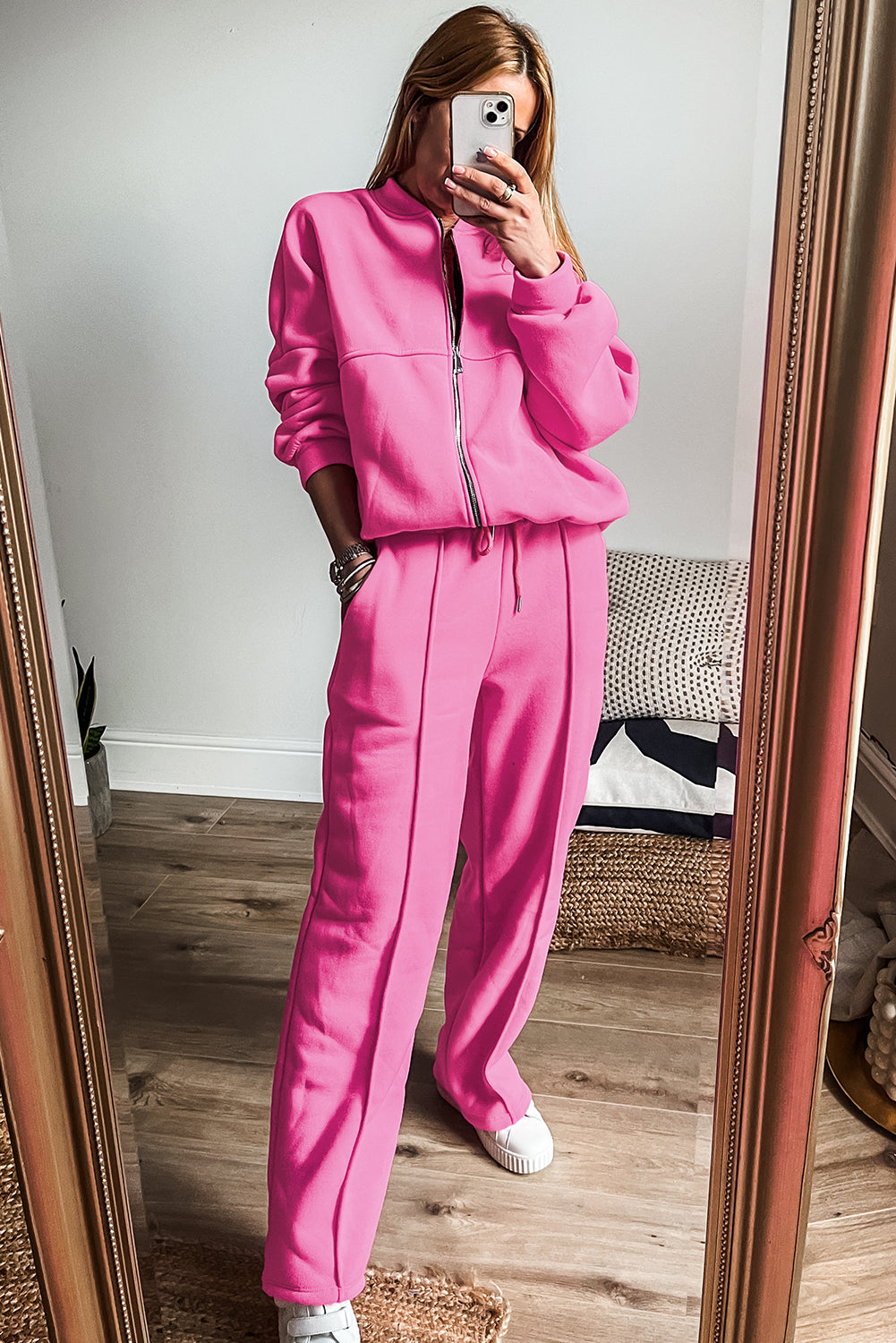 Bold Pink Zip Jacket Pants Set