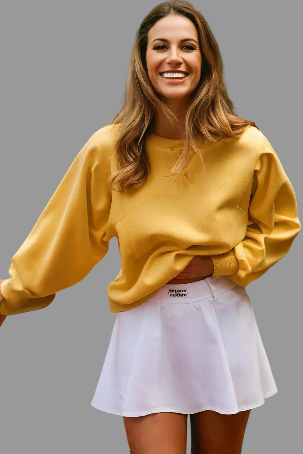Citrus Pleated Balloon Sleeve Pullover Solid Sweatshirt Bazaare Mart Tops/Sweatshirts & Hoodies