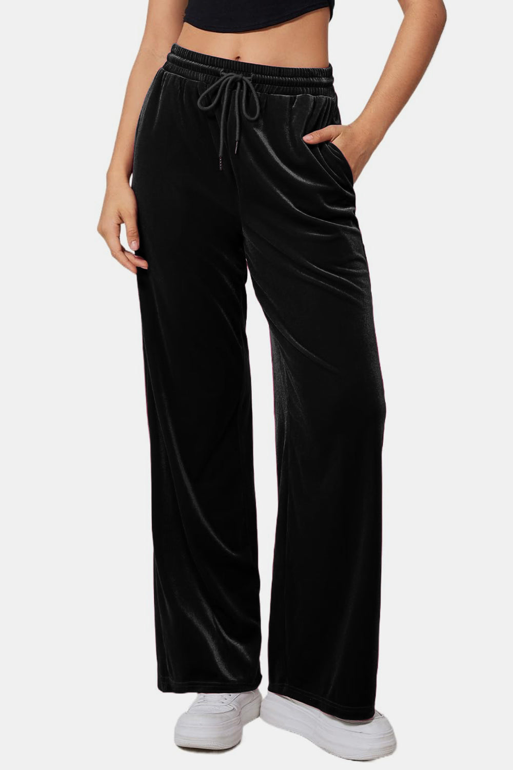 Velvet Drawstring Elastic Waist Pants