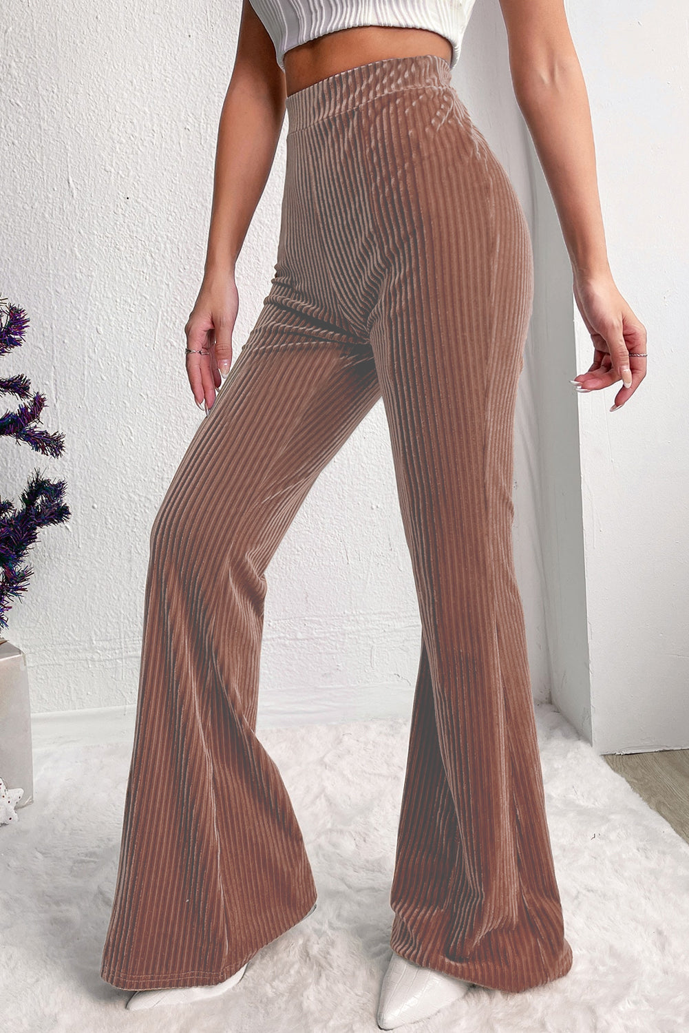 Black High Waist Flare Corduroy Pants