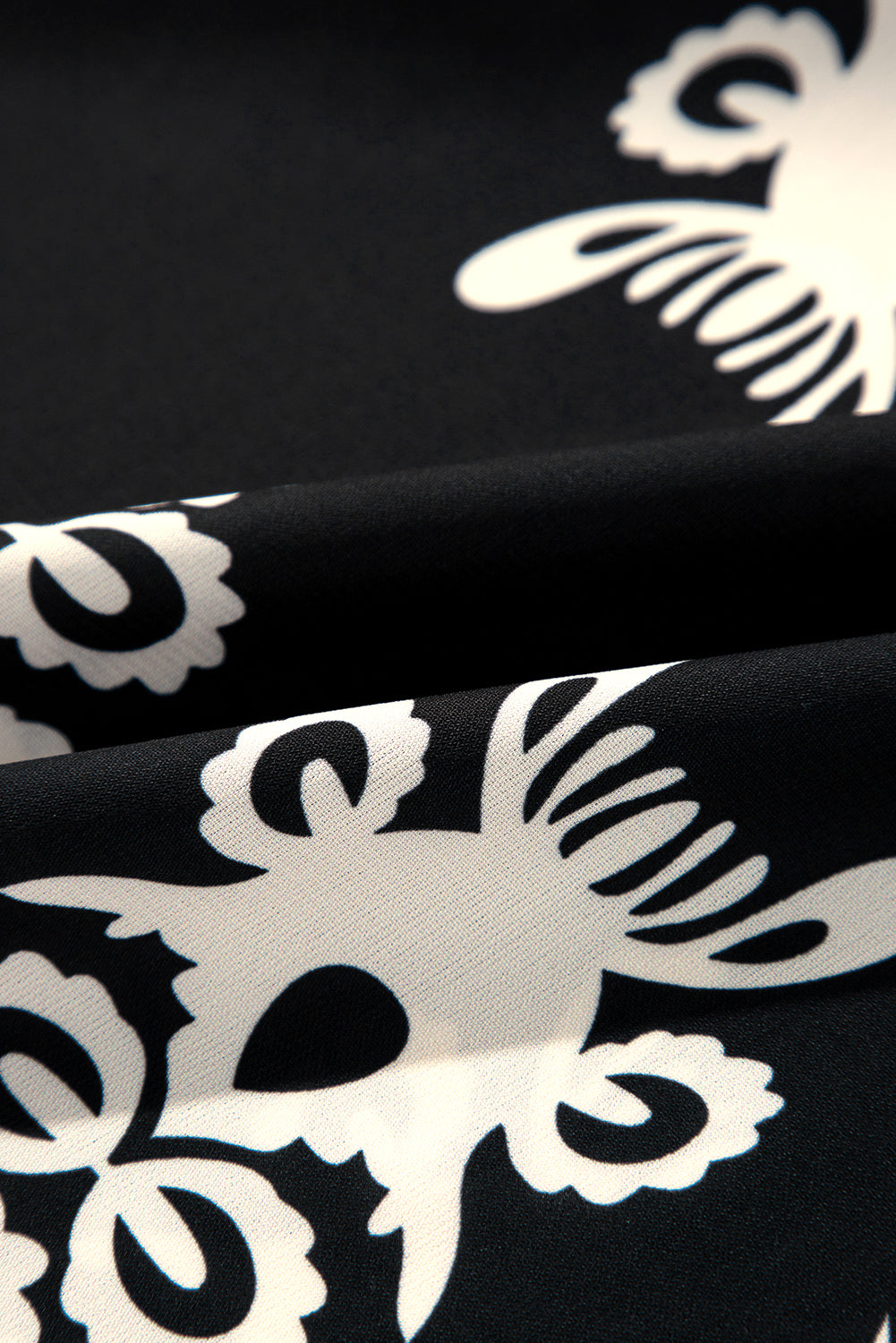 Black Vintage Geo 3/4 Sleeve V Neck Blouse