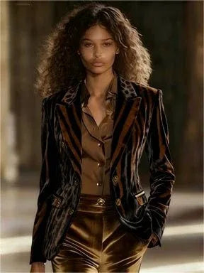 Fitted Vintage Velvet Print Blazer Bazaare Mart Velvet Animal Print Blazer