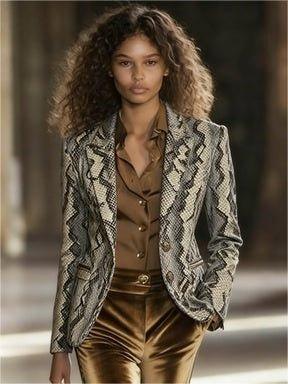 Fitted Vintage Velvet Print Blazer Python Bazaare Mart Velvet Animal Print Blazer