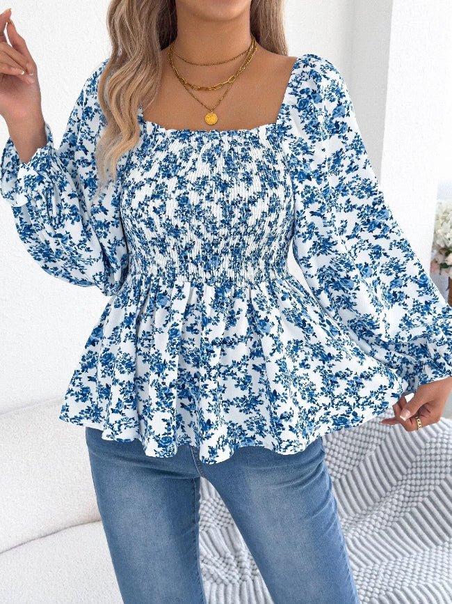 Floral Long Sleeve Peasant Top - Bazaare Mart