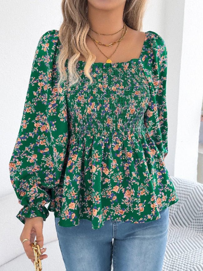 Floral Long Sleeve Peasant Top - Bazaare Mart