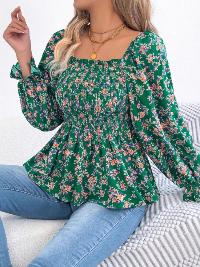 Floral Long Sleeve Peasant Top - Bazaare Mart