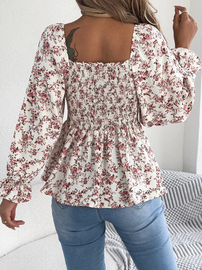 Floral Long Sleeve Peasant Top - Bazaare Mart